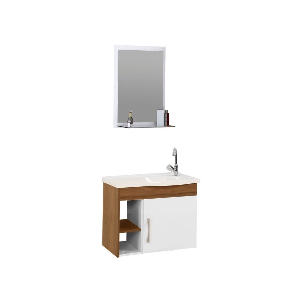 Encontraproduto.com.br - Kit Turin Suspenso 55.5cm Com 1 Porta 2 Nichos Nogal Aj Rorato