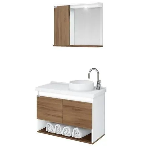 Encontraproduto.com.br - Kit Bergamo 3 Peças com Espelho 63.5 Nogal A.J.Rorato