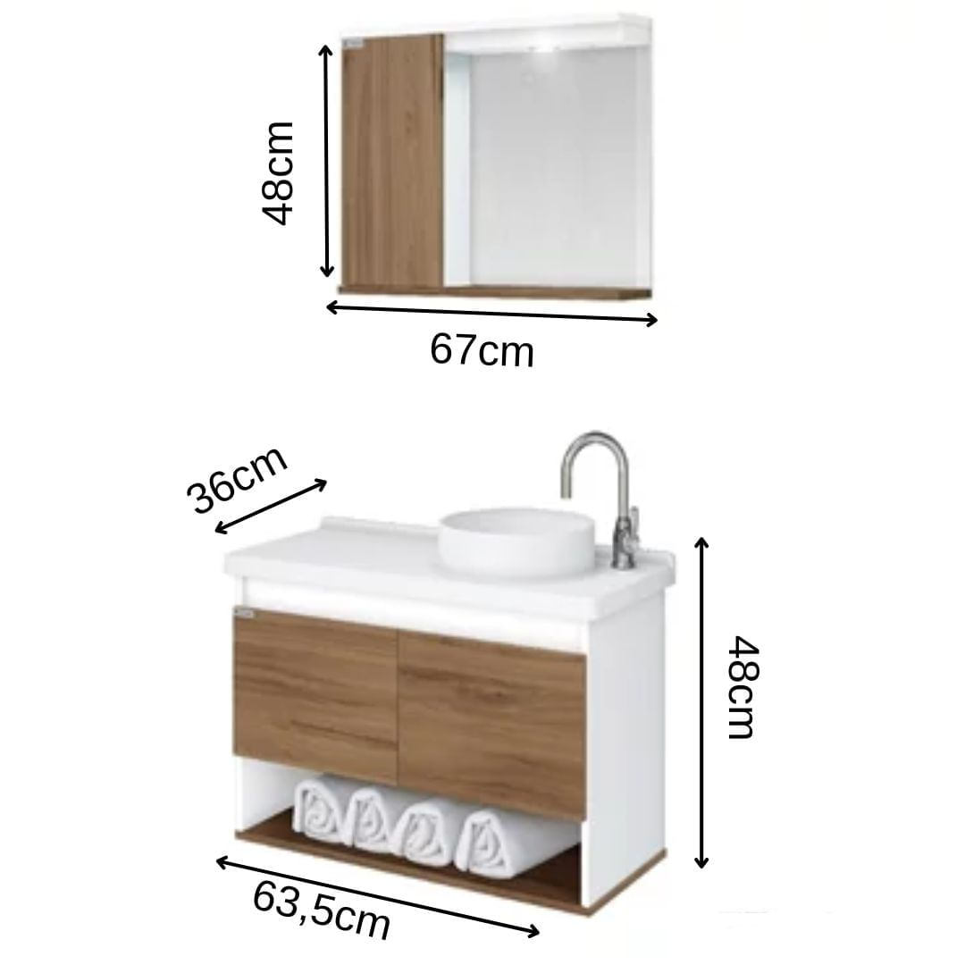 Encontraproduto.com.br - Kit Bergamo 3 Peças com Espelho 63.5 Nogal A.J.Rorato