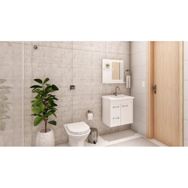 Encontraproduto.com.br - Kit Genova Suspenso 55.4cm Com 2 Gavetas Espelho/Pia Branco  Aj Rorato