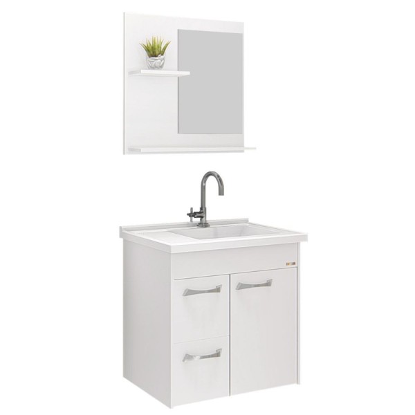 Encontraproduto.com.br - Kit Genova Suspenso 55.4cm Com 2 Gavetas Espelho/Pia Branco  Aj Rorato