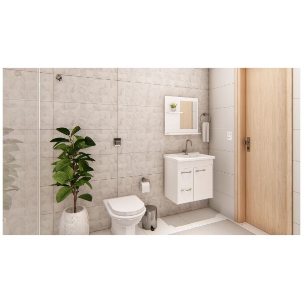 Encontraproduto.com.br - Kit Genova Suspenso 55.4cm Com 2 Gavetas Espelho/Pia Branco  Aj Rorato
