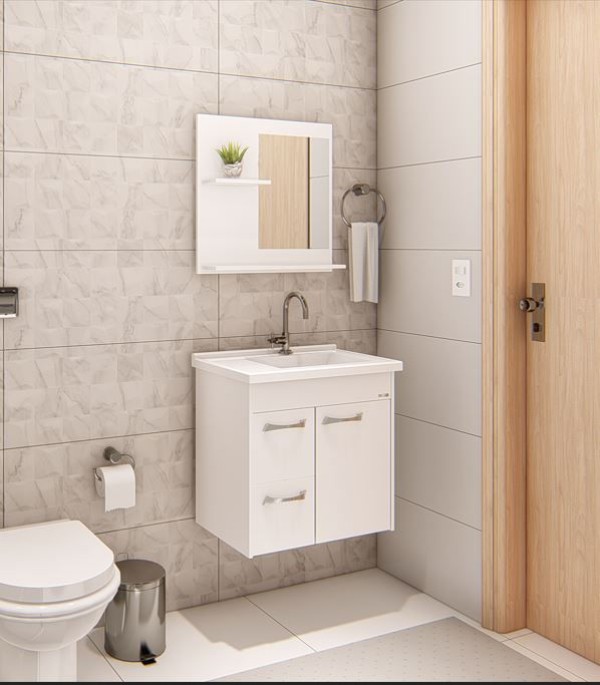 Encontraproduto.com.br - Kit Genova Suspenso 55.4cm Com 2 Gavetas Espelho/Pia Branco  Aj Rorato
