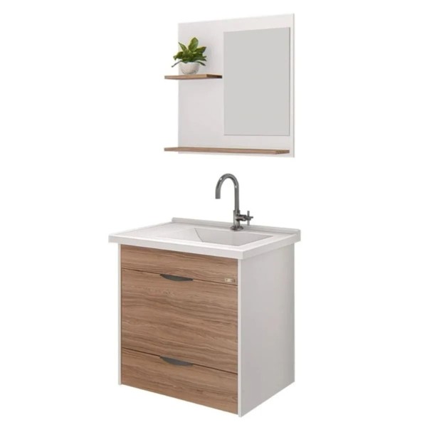 Encontraproduto.com.br - Kit Roma Suspenso 55.4cm Com 1 Gaveta Espelho/Pia Nogal  Aj Rorato