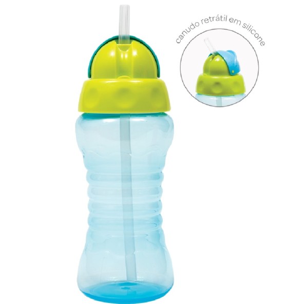 Encontraproduto.com.br - Garrafinha Infantil Buba Fresh Com Canudo 300ml - Azul