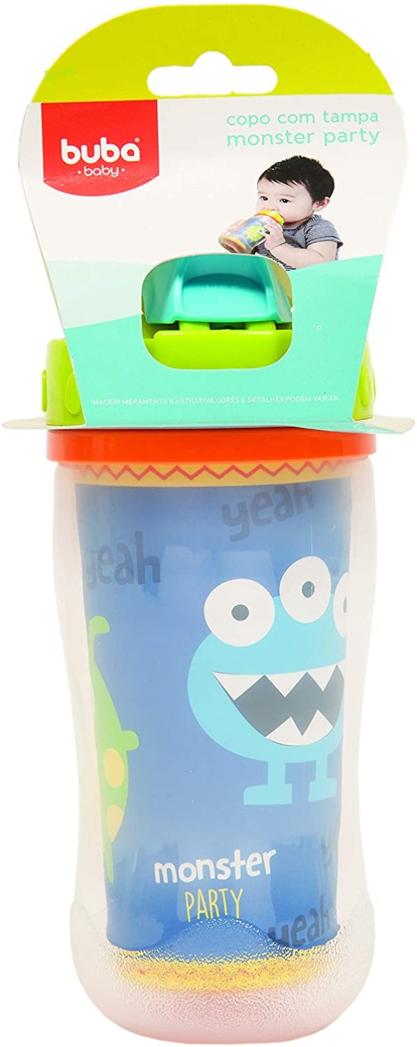 Encontraproduto.com.br - Copo Infantil Com Tampa E Canudo 320ml Monster Party Buba Cor Azul
