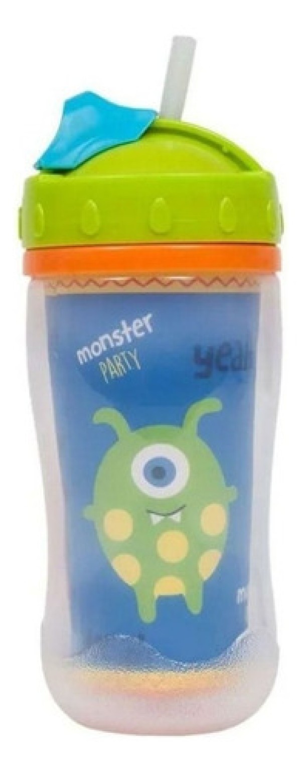 Encontraproduto.com.br - Copo Infantil Com Tampa E Canudo 320ml Monster Party Buba Cor Azul