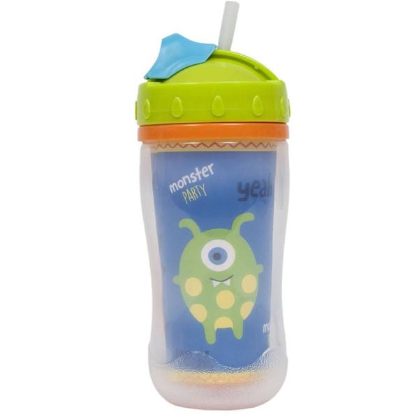 Encontraproduto.com.br - Copo Infantil Com Tampa E Canudo 320ml Monster Party Buba Cor Azul