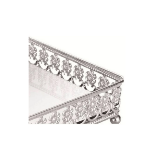 Encontraproduto.com.br - Bandeja em Metal com Espelho Cromada 27cm