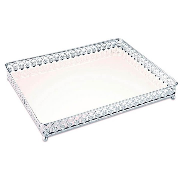 Encontraproduto.com.br - Bandeja em Metal com Espelho Cromada 27cm