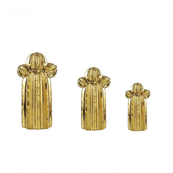 Kit Cacto Dourado Em Cerâmica - 3 Pcs