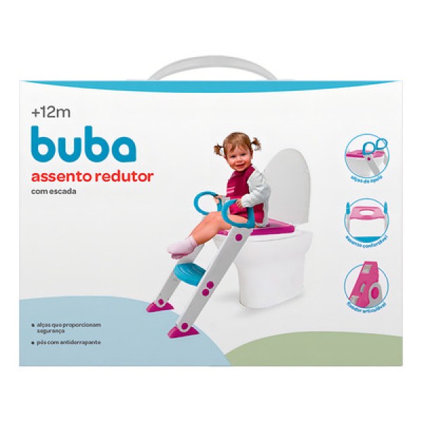 Assento Redutor Infantil para Bebê - com Escada - Rosa - Buba
