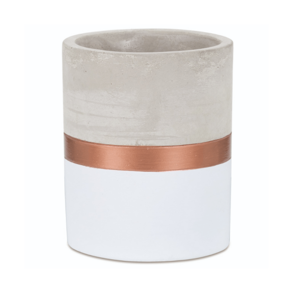 Vaso Cachepot Branco e Rose Gold em Cimento (M) - 11 cm