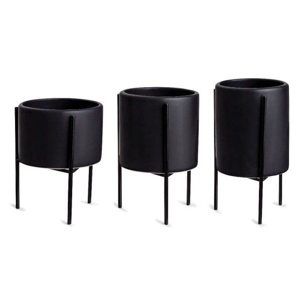 Kit Cachepot com Suporte em Metal Preto