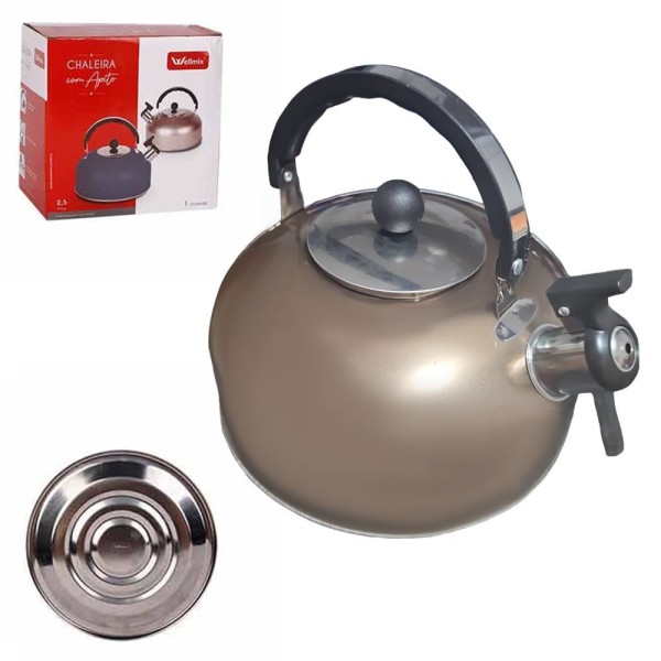 Encontraproduto.com.br - Chaleira Leiteira Com Apito 2,5l Aço Inoxidável Prime Bronze Metálico
