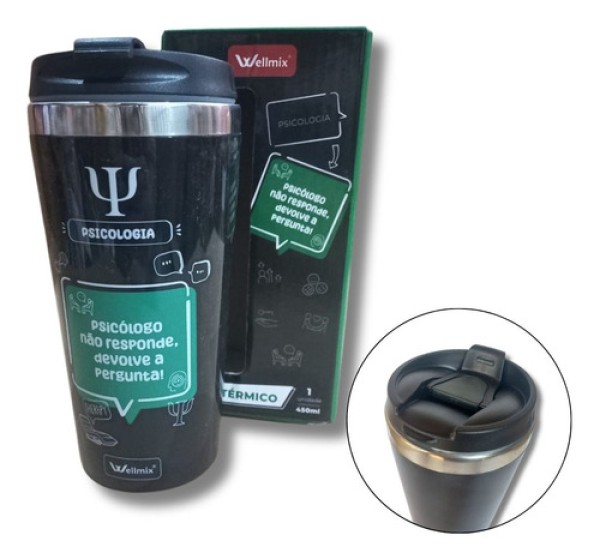 Copo Inox Térmico 450ml Psicologia Psicólogo Preto