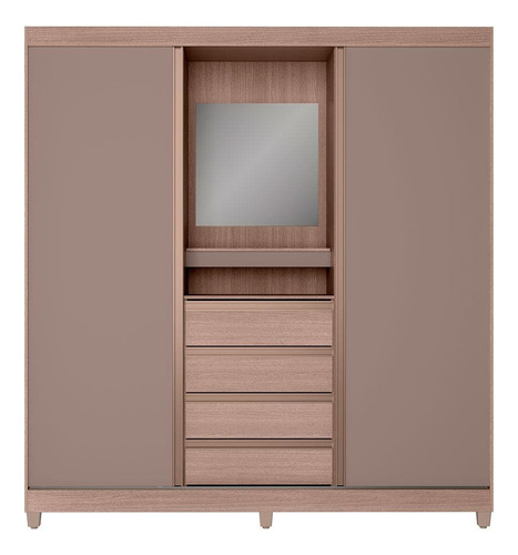 Encontraproduto.com.br - Guarda-Roupa Bartira Fortaleza II com Espelho, 2 Portas de Correr, 4 Gavetas e 184,5 cm de Largura