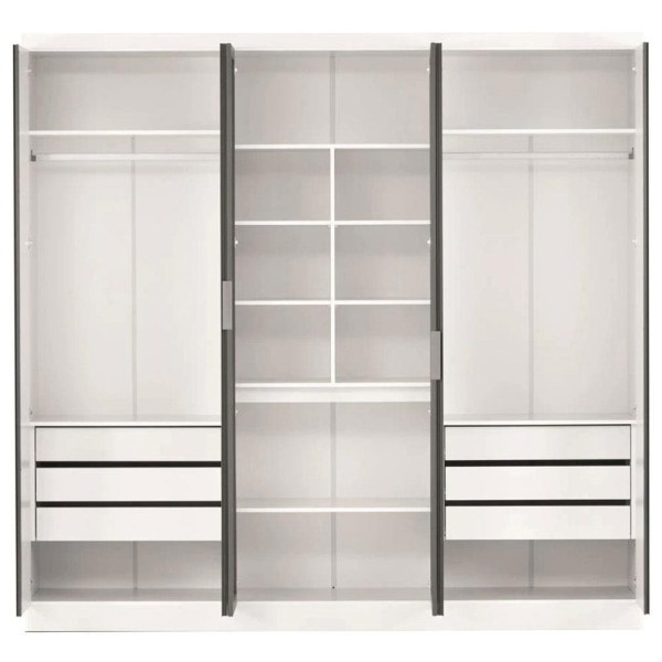 Encontraproduto.com.br - Guarda-Roupa Casal Bartira Monte Rei com Espelho, 6 Portas, 6 Gavetas e 238 cm de Largura Branco/Grafite