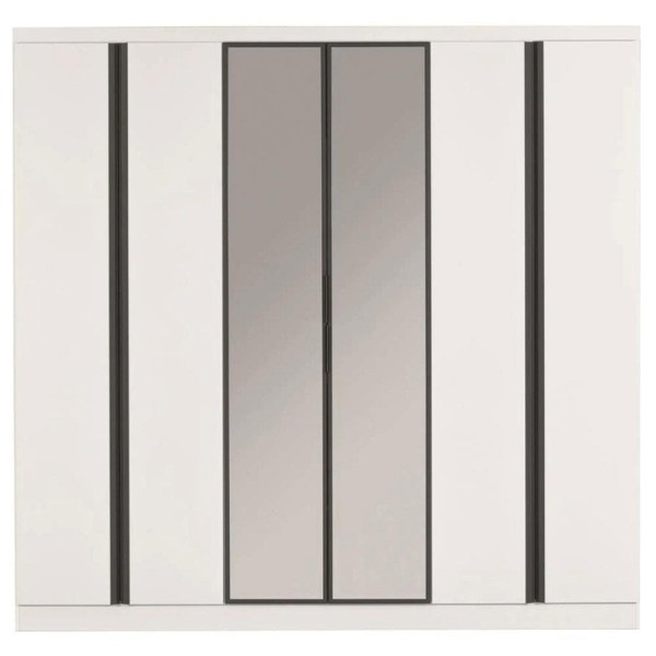 Encontraproduto.com.br - Guarda-Roupa Casal Bartira Monte Rei com Espelho, 6 Portas, 6 Gavetas e 238 cm de Largura Branco/Grafite