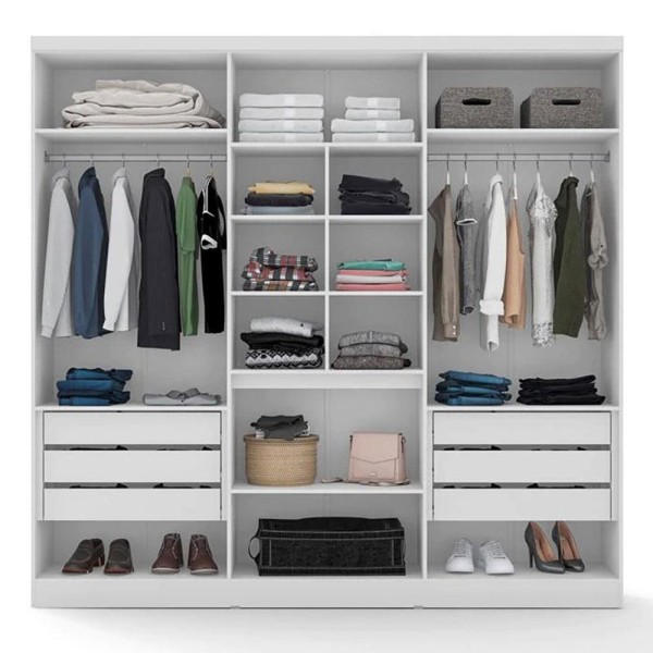 Encontraproduto.com.br - Guarda-Roupa Casal Bartira Monte Rei com Espelho, 6 Portas, 6 Gavetas e 238 cm de Largura Branco/Grafite