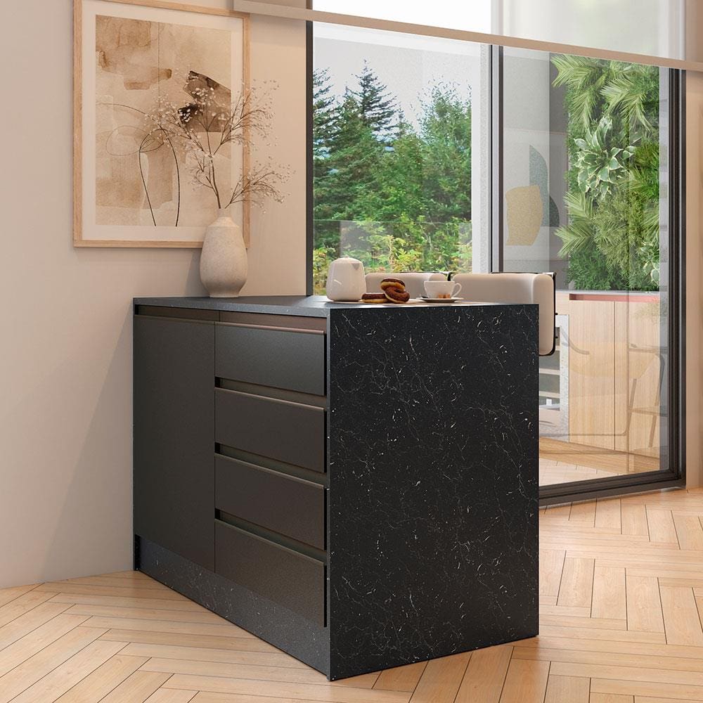 Encontraproduto.com.br - Bancada Bartira Gourmet com 1 Porta, 4 Gavetas e 1 Prateleira - 126cm de largura
