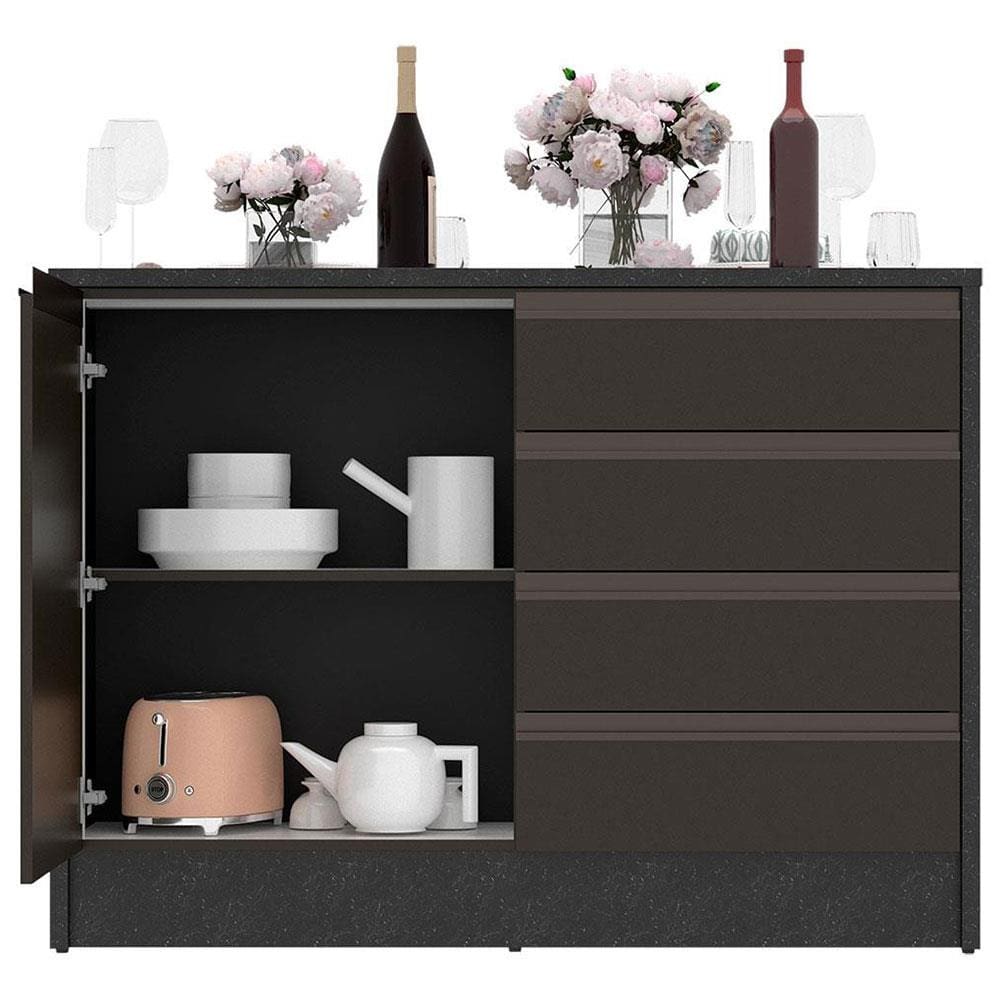 Encontraproduto.com.br - Bancada Bartira Gourmet com 1 Porta, 4 Gavetas e 1 Prateleira - 126cm de largura