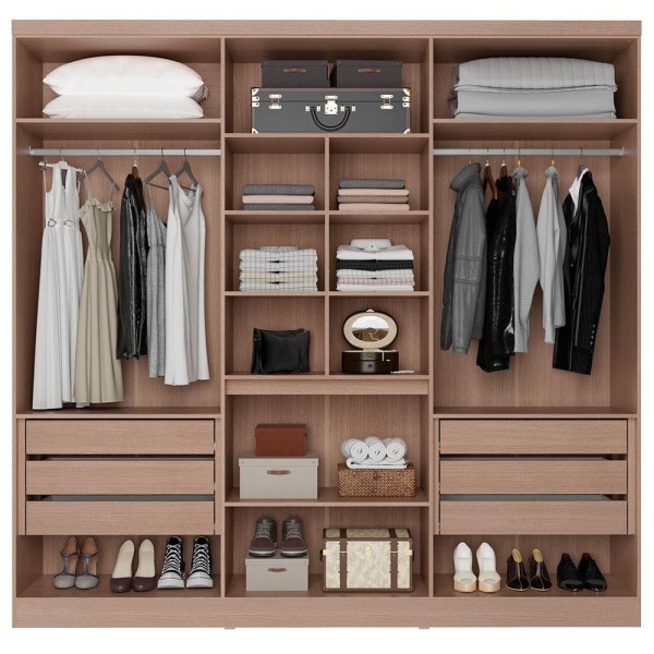 Encontraproduto.com.br - Guarda-Roupa Casal Bartira Monte Rei com Espelho, 6 Portas, 6 Gavetas e 238 cm de Largura Avelã/Cappuccino