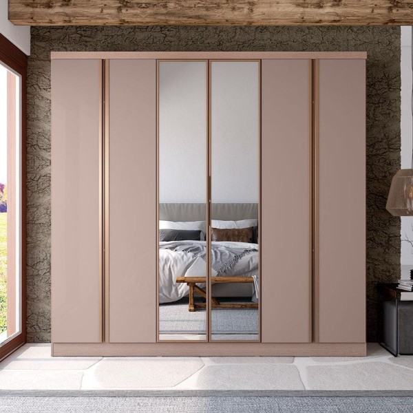 Encontraproduto.com.br - Guarda-Roupa Casal Bartira Monte Rei com Espelho, 6 Portas, 6 Gavetas e 238 cm de Largura Avelã/Cappuccino