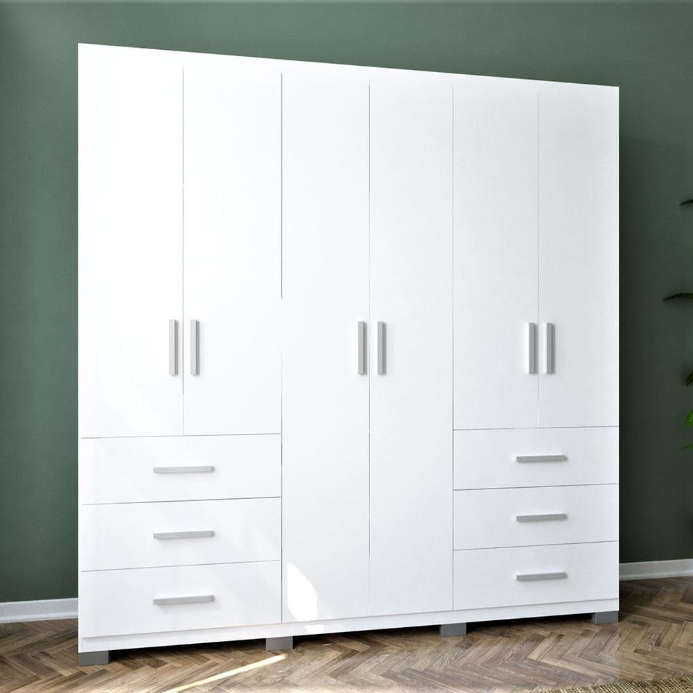 Encontraproduto.com.br - Guarda-Roupa Casal Bartira Santiago com 209,2cm de Largura, 6 Portas e 6 Gavetas Externas Branco fosco