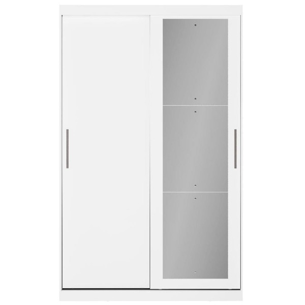 Encontraproduto.com.br - Guarda-Roupa Solteiro Bartira Paris com 134,4 cm de Largura, Espelho, 2 Portas de Correr e 2 Gavetas Branco