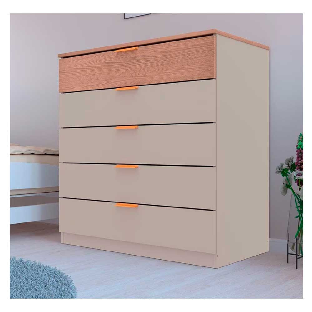Encontraproduto.com.br - Cômoda Bartira Diplomata Com 5 Gavetas, Trava De Segurança E Espaço Para Tv De Até 42 Polegadas Avelã/cappuccino