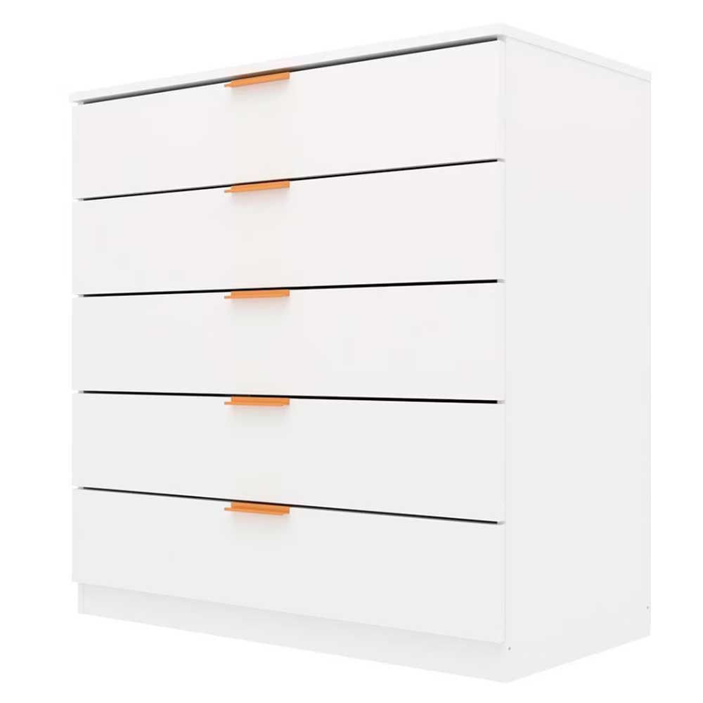 Encontraproduto.com.br - Cômoda Bartira Diplomata Com 5 Gavetas, Trava De Segurança E Espaço Para Tv De Até 42 Polegadas Branco Fosco