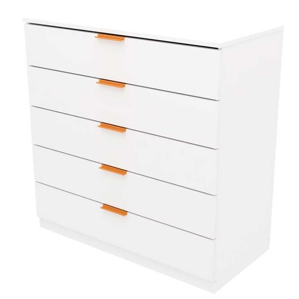 Encontraproduto.com.br - Cômoda Bartira Diplomata Com 5 Gavetas, Trava De Segurança E Espaço Para Tv De Até 42 Polegadas Branco Fosco