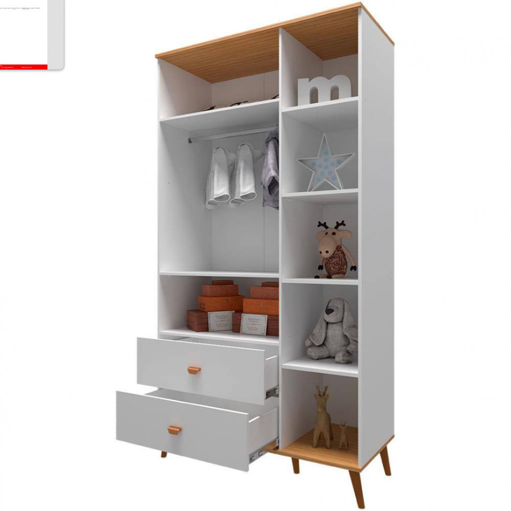 Encontraproduto.com.br - Guarda-Roupa Infantil Bartira Ternura com 5 Nichos, 2 Portas, 2 Gavetas e 106,8 cm de Largura Branco Wood
