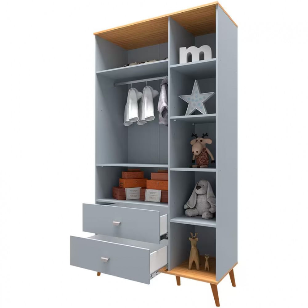 Encontraproduto.com.br - Guarda-roupa Infantil Bartira Ternura Com 5 Nichos, 2 Portas, 2 Gavetas E 106,8 Cm De Largura Azul Wood