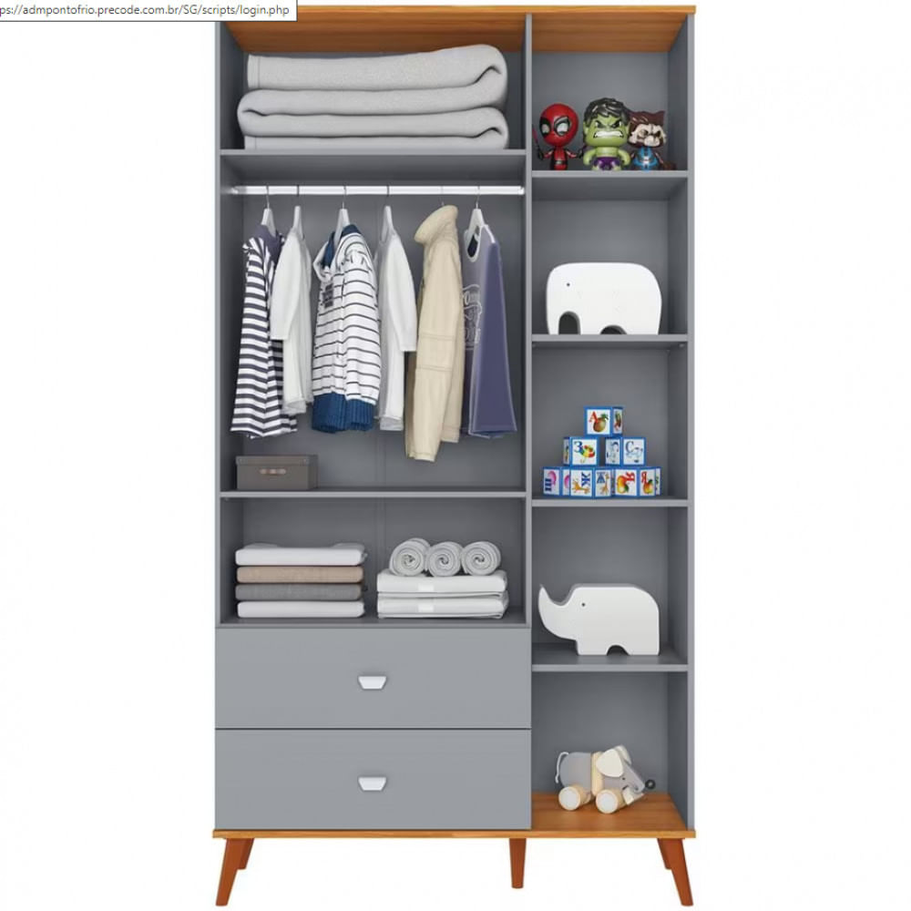 Encontraproduto.com.br - Guarda-roupa Infantil Bartira Ternura Com 5 Nichos, 2 Portas, 2 Gavetas E 106,8 Cm De Largura Azul Wood