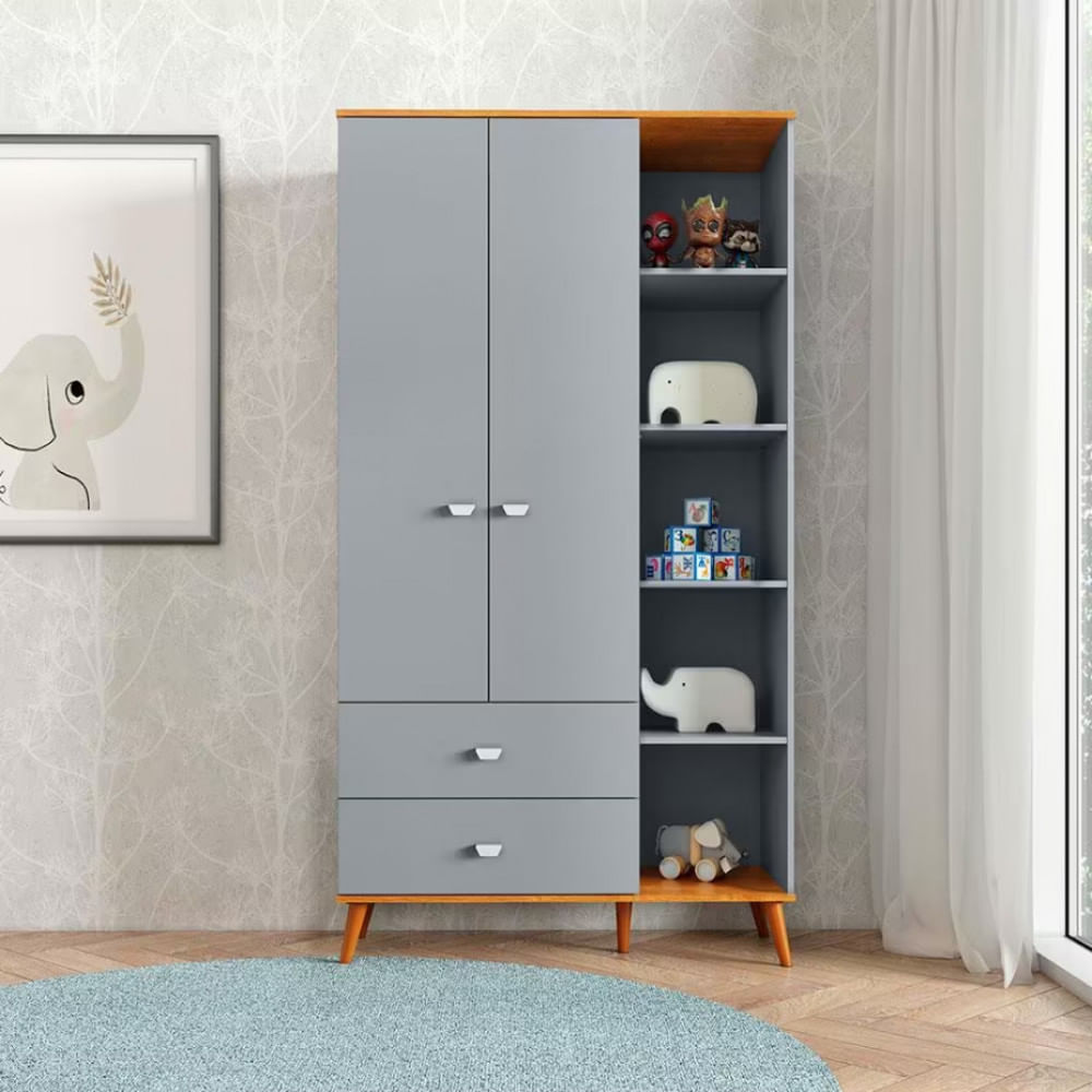 Encontraproduto.com.br - Guarda-roupa Infantil Bartira Ternura Com 5 Nichos, 2 Portas, 2 Gavetas E 106,8 Cm De Largura Azul Wood