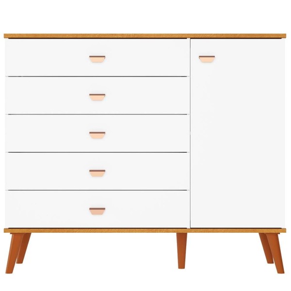 Encontraproduto.com.br - Cômoda Infantil Bartira Ternura com 5 Gavetas e 1 Porta, com 106,8 cm de Largura Branco Wood