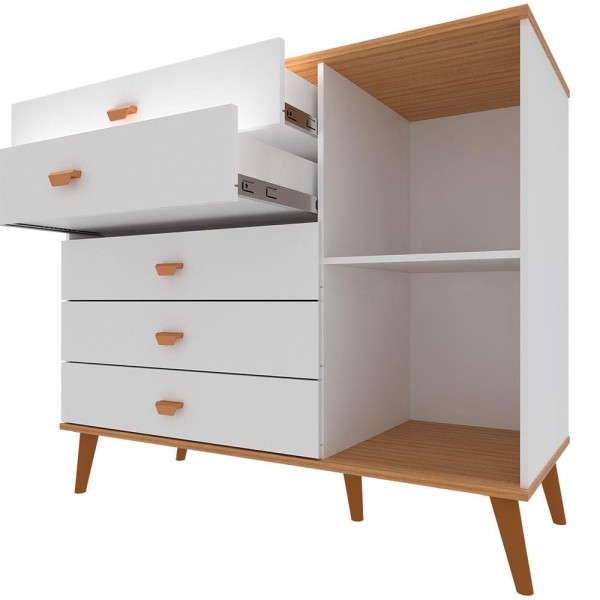 Encontraproduto.com.br - Cômoda Infantil Bartira Ternura com 5 Gavetas e 1 Porta, com 106,8 cm de Largura Branco Wood