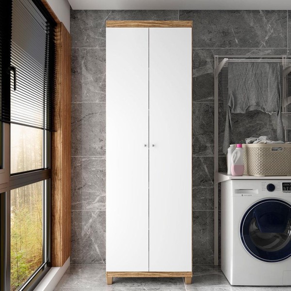 Encontraproduto.com.br - Armário Multiuso Bartira Gigante com 2 Portas e 5 Prateleiras Damasco/Branco Fosco