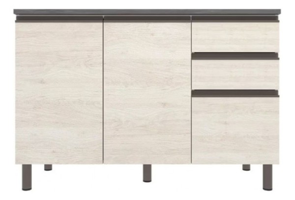 Balcão Bartira Cristal MDP 15mm com 2 Portas, 3 Gavetas e 1 Prateleira - 120,1cm de largura