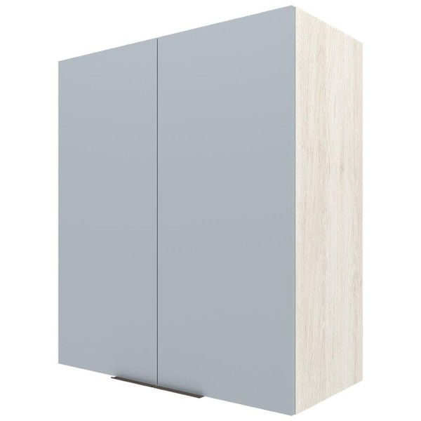 Encontraproduto.com.br - Armário Aéreo Bartira Cristal MDP 15mm com 2 Portas e 2 Prateleiras - 80cm de largura Freixo/Azul Wood