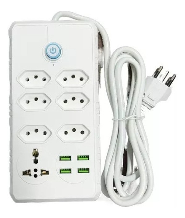 Extensão Elétrica 7 Tomadas Régua Bivolt C/ 4 Usb Cabo 2m