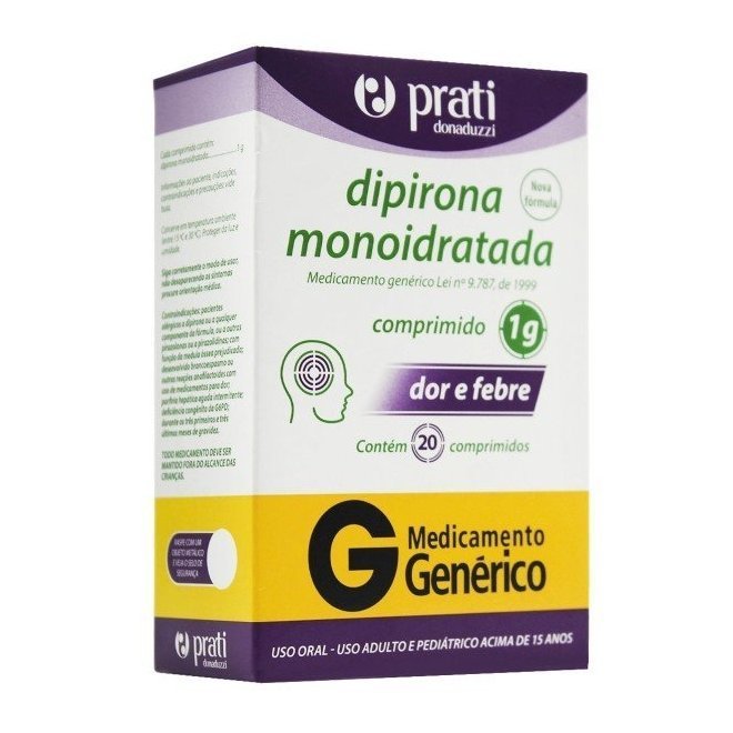 Encontraproduto.com.br - Analgésico e Antitérmico Dipirona Monoidratada 1g Genérico Prati-Donaduzzi 20 Comprimidos