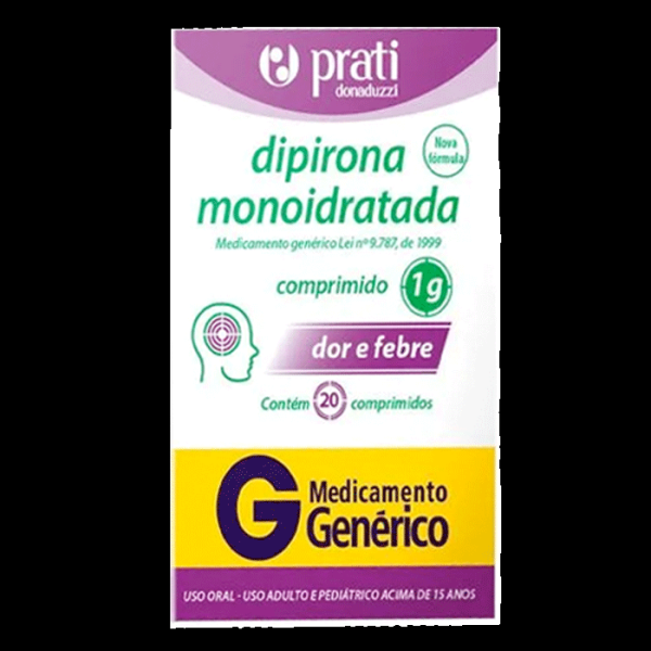Analgésico e Antitérmico Dipirona Monoidratada 1g Genérico Prati-Donaduzzi 20 Comprimidos