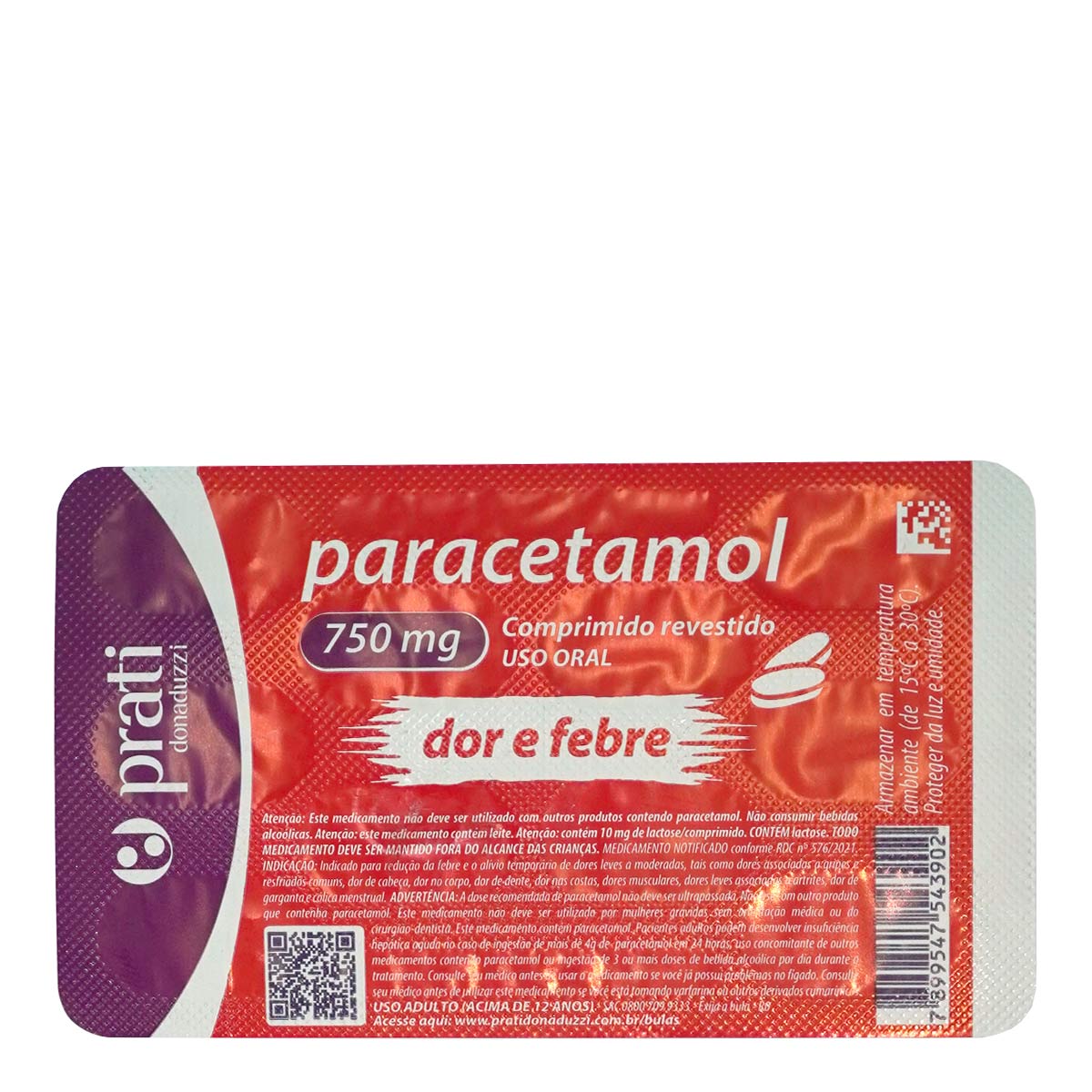 Encontraproduto.com.br - Paracetamol 750mg com 10 Comprimidos Genérico Prati-Donaduzzi