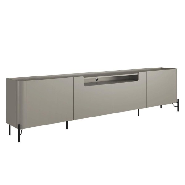 Encontraproduto.com.br - Rack Para Tv 260cm Com 4 Portas Lisas 100% Mdf Pés Em Metal Cor grigio Com Preto