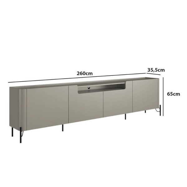 Encontraproduto.com.br - Rack Para Tv 260cm Com 4 Portas Lisas 100% Mdf Pés Em Metal Cor grigio Com Preto