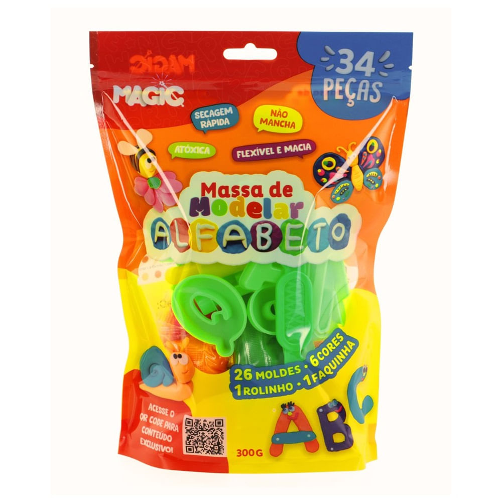 Encontraproduto.com.br - Massa de Modelar Alfabeto 34 Peças em Plástico Magic Kids