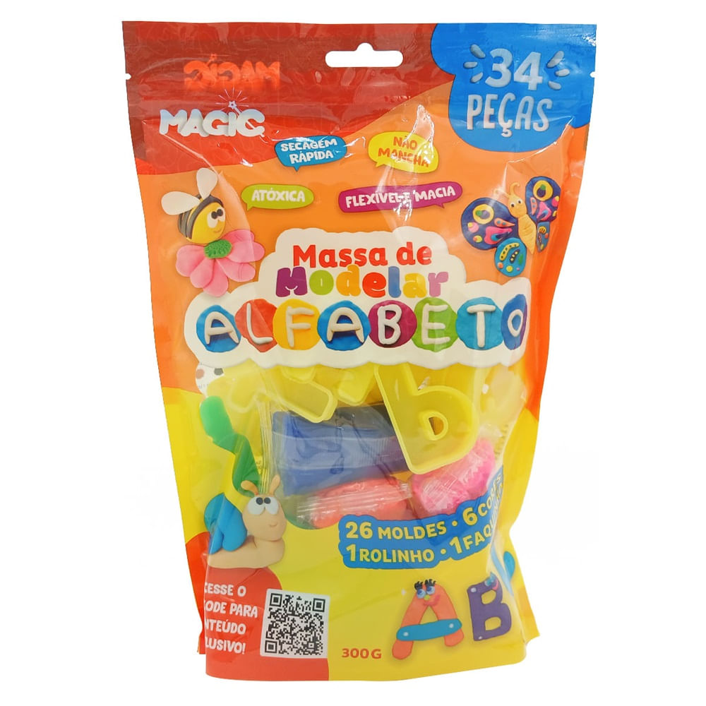 Encontraproduto.com.br - Massa de Modelar Alfabeto 34 Peças em Plástico Magic Kids